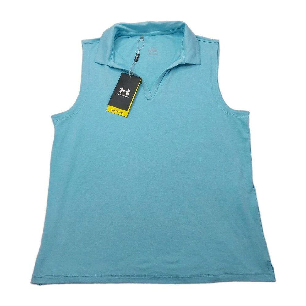 Under Armour Polo Shirt Womens Medium Sleeveless Golf UPF 50+ Tagless NWT Blue